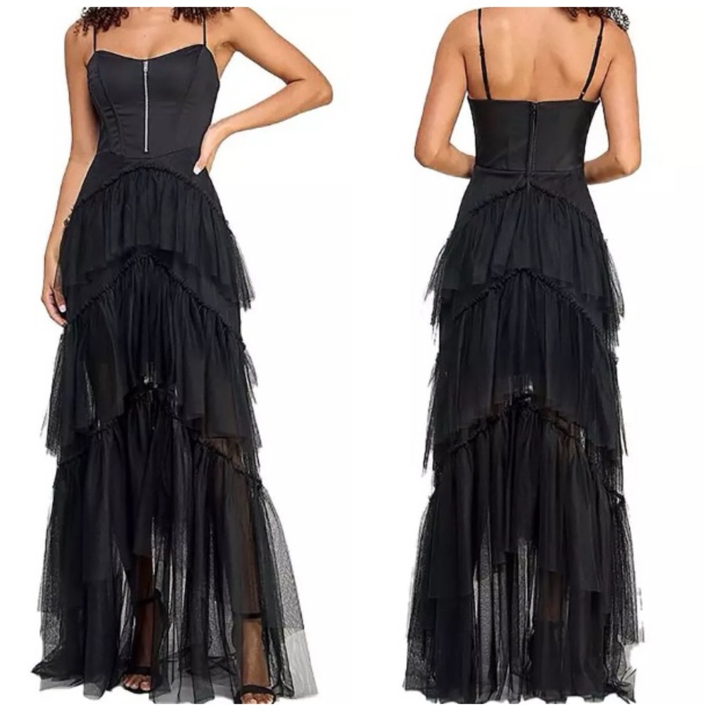 Black corset tiered ruffle prom dress with - Picture 4 of 4